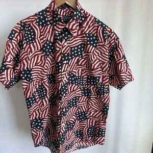 Vintage Ralph Lauren x Chaps Mens Medium Button Down Shirt American Flag USA 90s